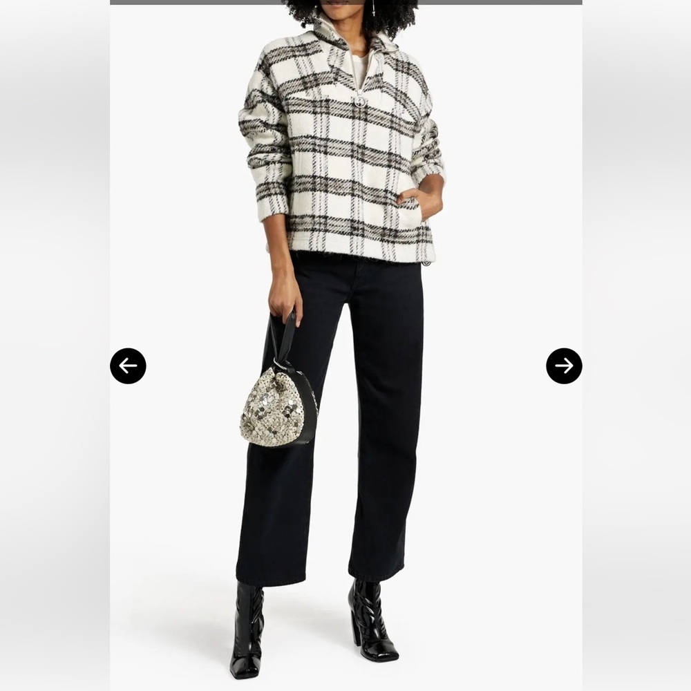 IRO Paris Bika Checked Wool-Blend Half-Zip Sweater Plaid NWT Size 38 - Picture 15 of 16